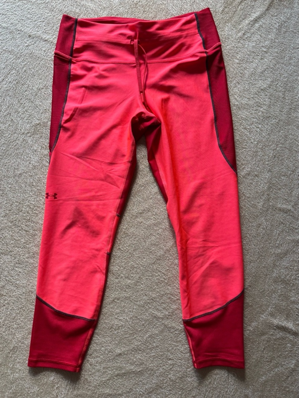 LG Bright Coral Athletic Leggings with Dark Red Panels